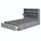 Wood Queen Size Hydraulic Platform Bed with Storage LED Headboard
