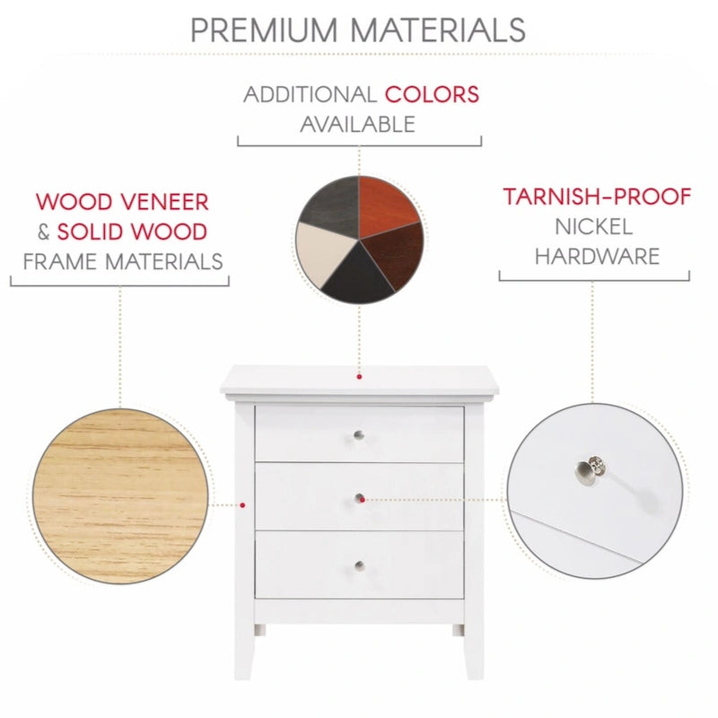Glory Furniture Hammond 3 Drawer Nightstand , White