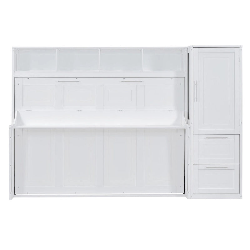 Queen Size Murphy Bed Wall Bed with Closet and Drawers,Gray