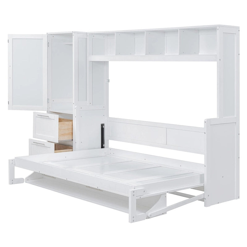 Queen Size Murphy Bed Wall Bed with Closet and Drawers,Gray