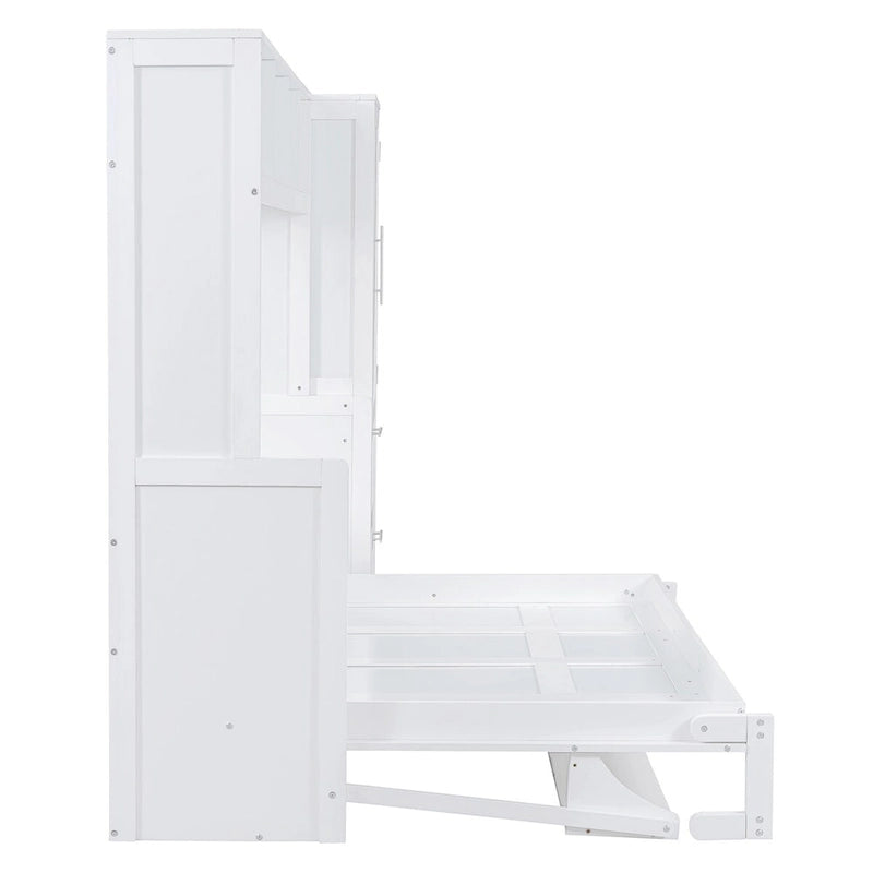 Queen Size Murphy Bed Wall Bed with Closet and Drawers,Gray