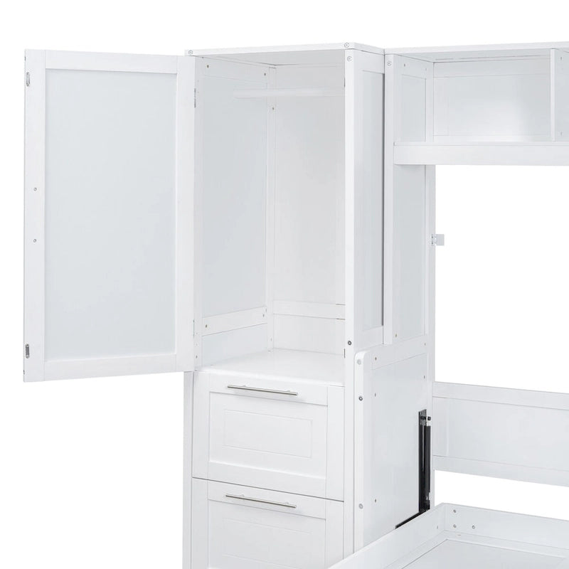 Queen Size Murphy Bed Wall Bed with Closet and Drawers,Gray