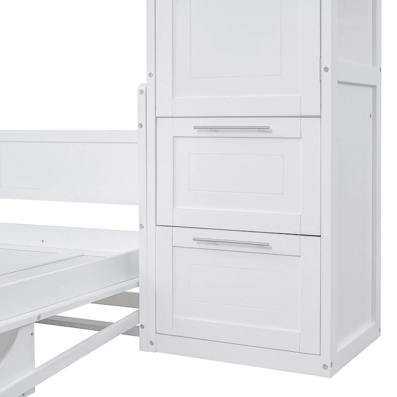 Queen Size Murphy Bed Wall Bed with Closet and Drawers,Gray