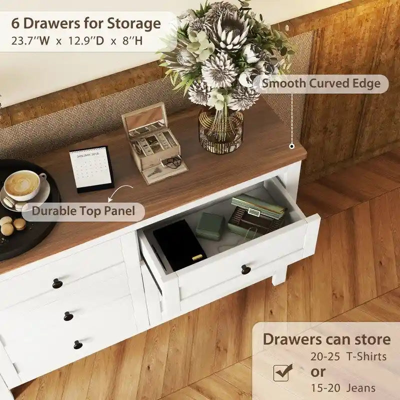 Farmhouse Wooden Dresser with 6 Drawer, Storage Cabinet