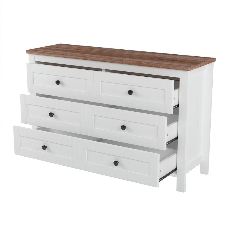 Farmhouse Wooden Dresser with 6 Drawer, Storage Cabinet