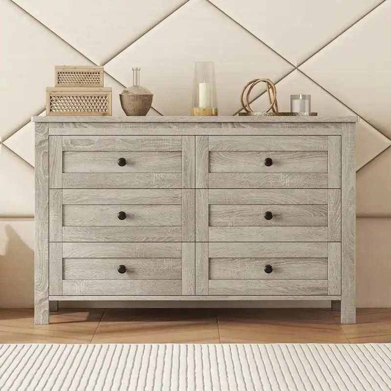 Farmhouse Wooden Dresser with 6 Drawer, Storage Cabinet