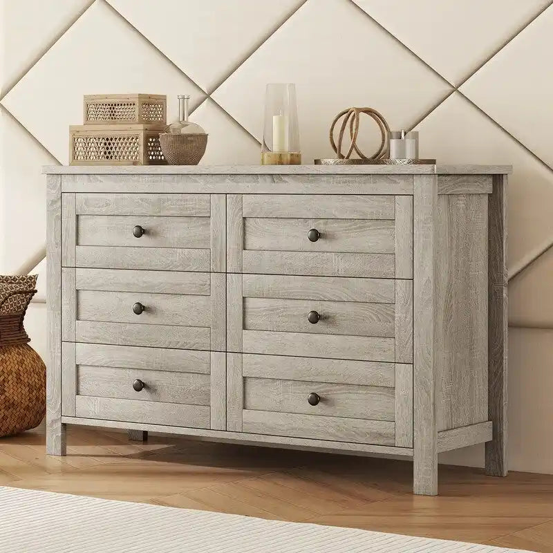 Farmhouse Wooden Dresser with 6 Drawer, Storage Cabinet
