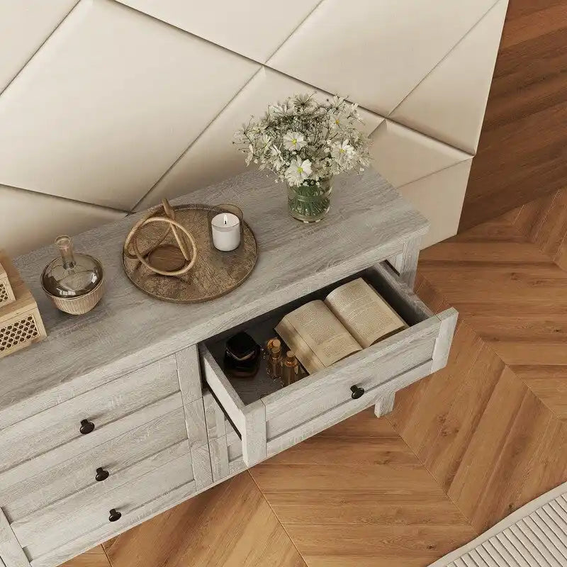 Farmhouse Wooden Dresser with 6 Drawer, Storage Cabinet