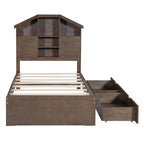 Wood Platform Bed with House-shaped Storage Headboard and 2 Drawer