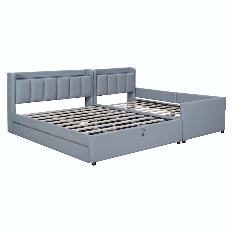 Twin XL Size Upholstered Platform Bed with Hydraulic Storage System