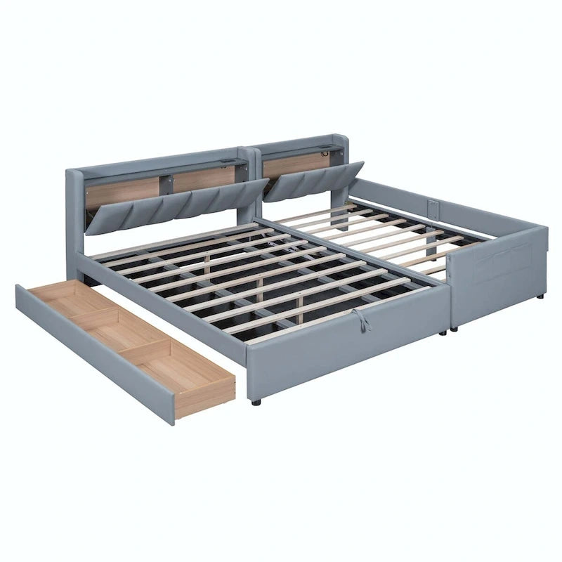 Twin XL Size Upholstered Platform Bed with Hydraulic Storage System