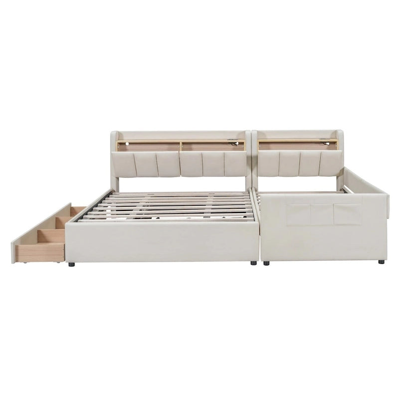 Twin XL Size Upholstered Platform Bed with Hydraulic Storage System