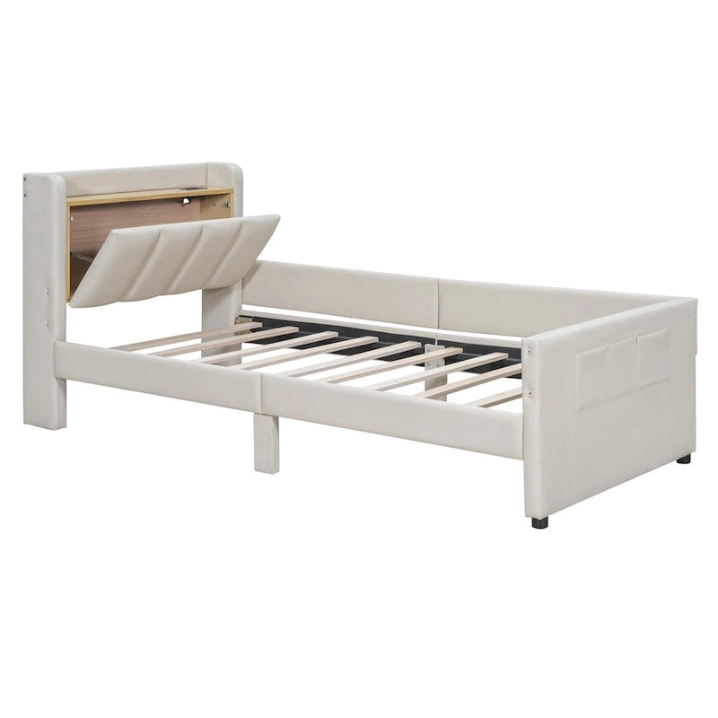 Twin XL Size Upholstered Platform Bed with Hydraulic Storage System