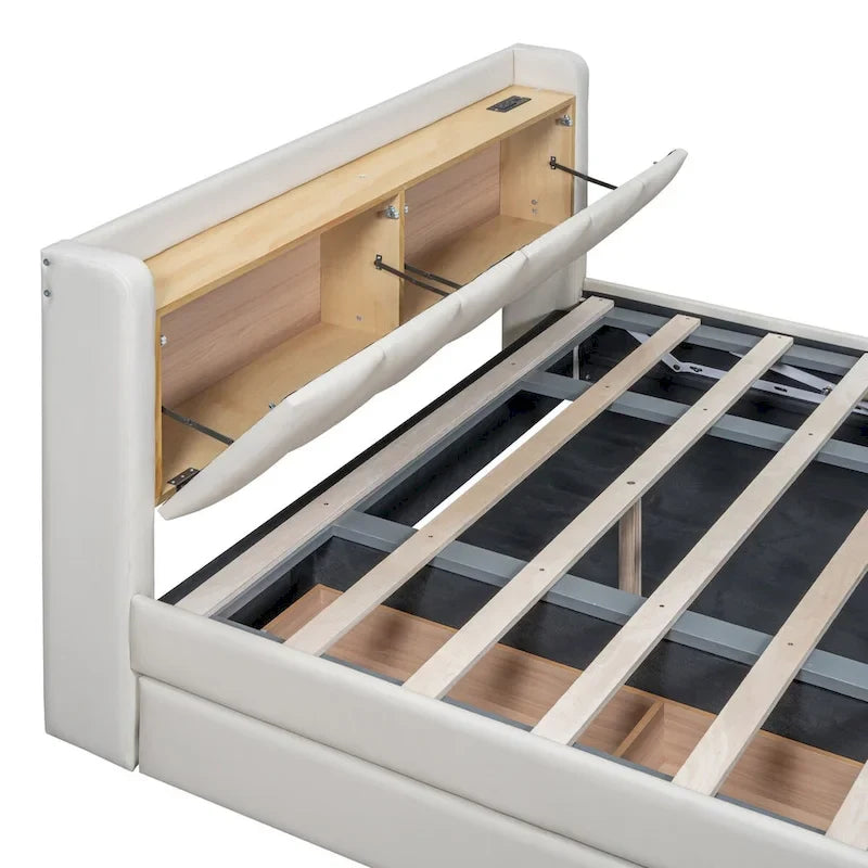Twin XL Size Upholstered Platform Bed with Hydraulic Storage System