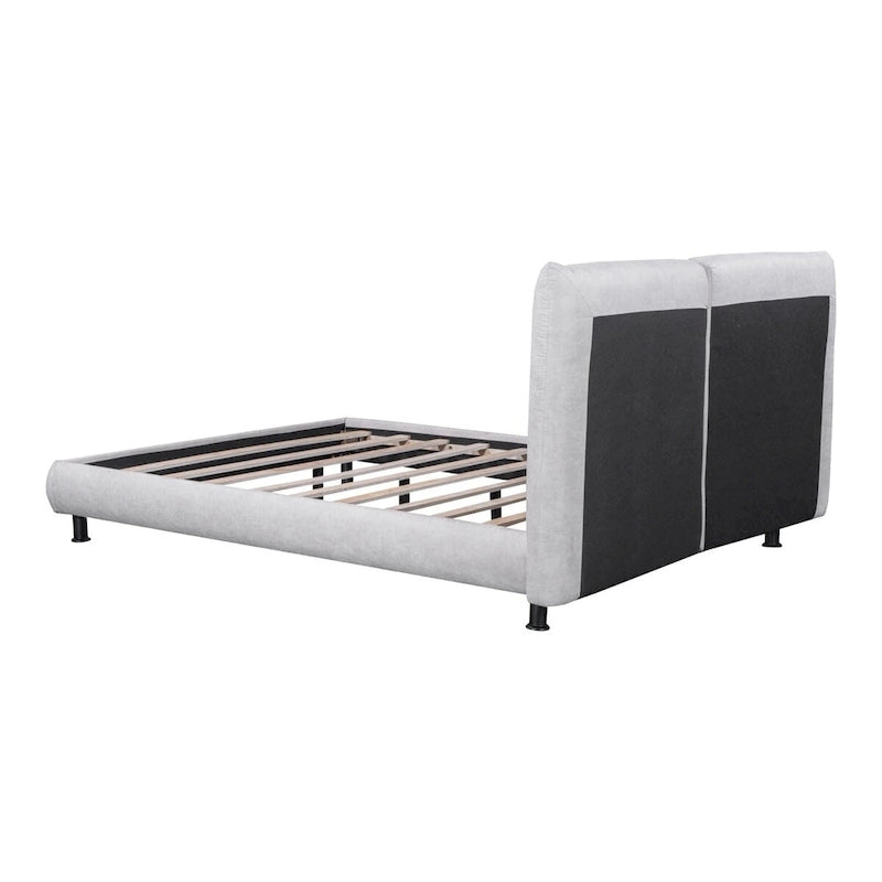 Upholstered Platform Bed w/Two Large Headrests& Thick Fabric,Polyester