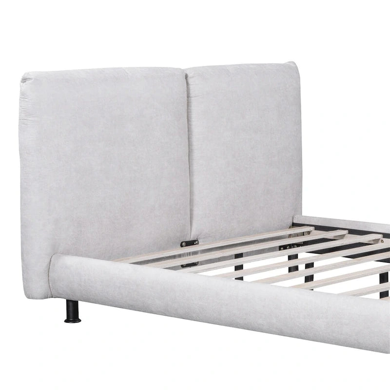 Upholstered Platform Bed w/Two Large Headrests& Thick Fabric,Polyester
