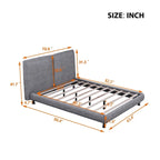 Upholstered Platform Bed with Two Large Headrests and Thick Fabric