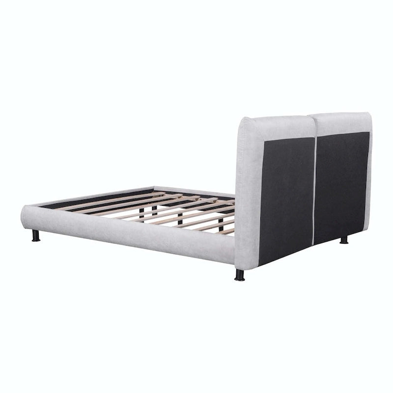 Upholstered Platform Bed with Two Large Headrests and Thick Fabric