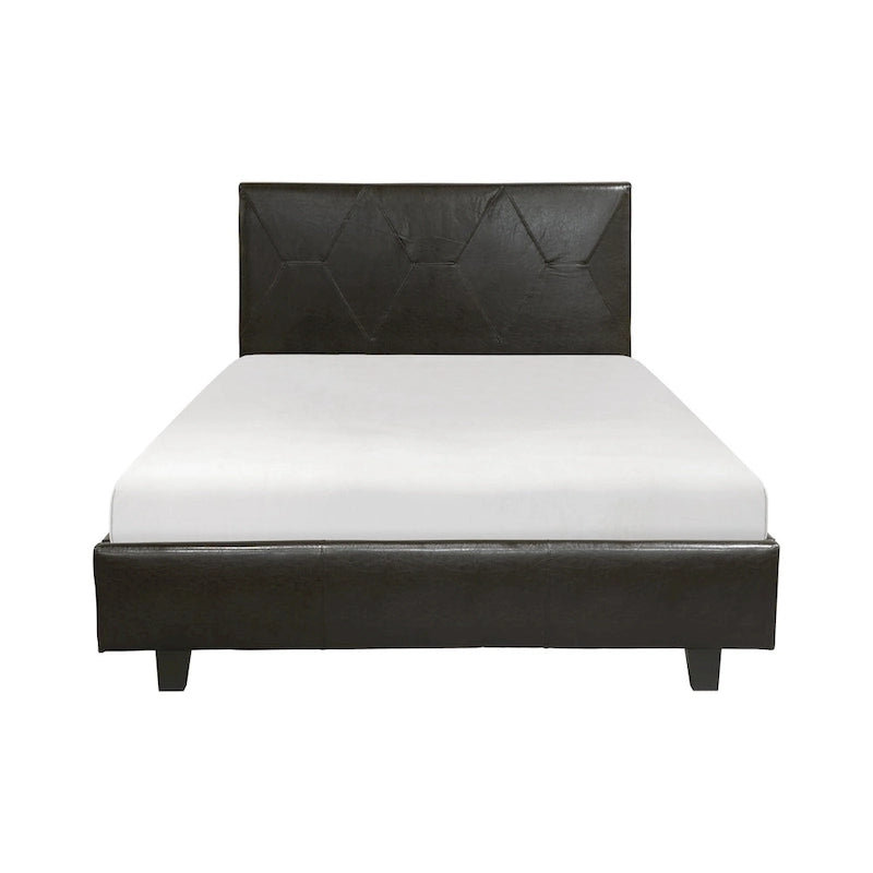 Leo California King Size Platform Bed, Brown Faux Leather, Solid Wood