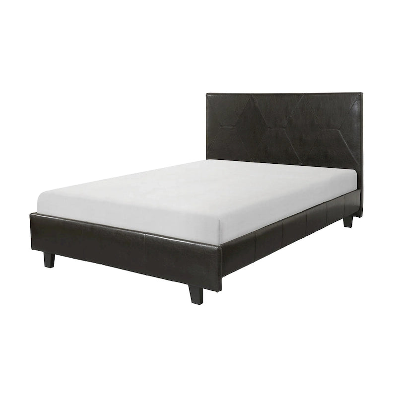 Leo California King Size Platform Bed, Brown Faux Leather, Solid Wood