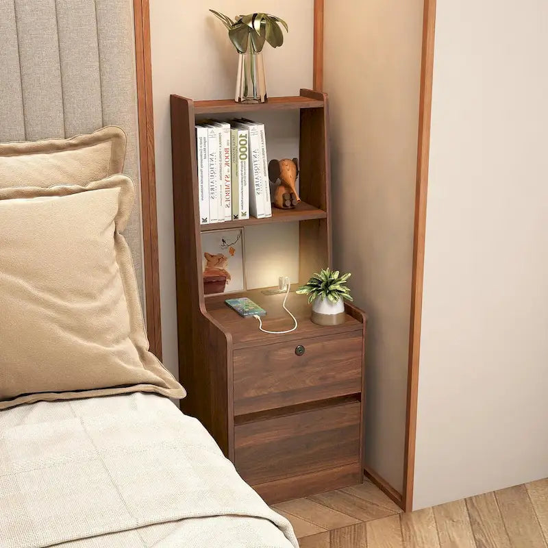 Modern Smart Nightstand with Charging Station and Night Light