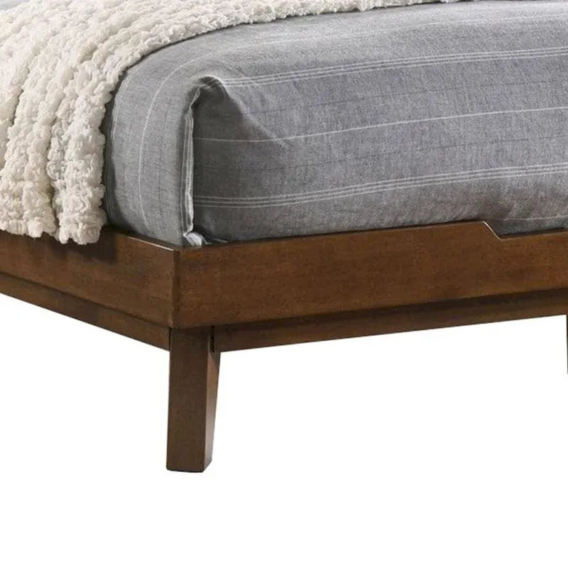 Soer Queen Bed, Chevron Pattern Tall Headboard, Walnut Brown Solid Wood