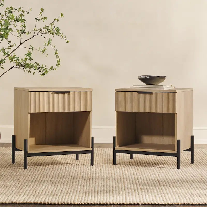 Modern Fluted-Drawer Nightstand (Set of 2)