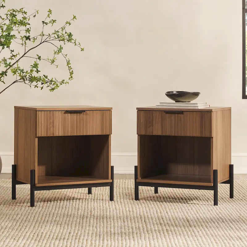 Modern Fluted-Drawer Nightstand (Set of 2)