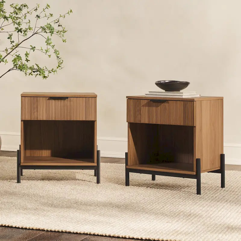 Modern Fluted-Drawer Nightstand (Set of 2)