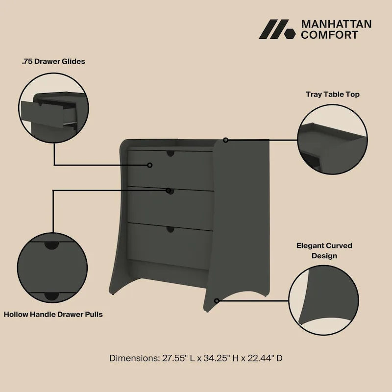Manhattan Comfort Coney 2-Piece Mid-Century Modern Dresser and Nightstand Set