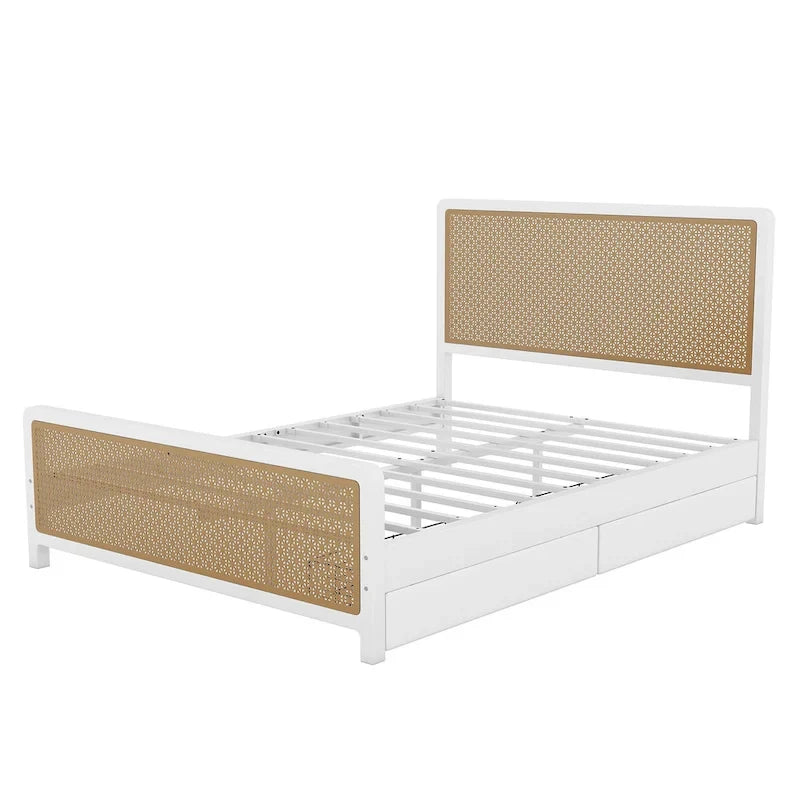 Queen Size Metal Platform Bed with 2 Drawers
