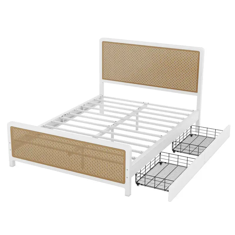 Queen Size Metal Platform Bed with 2 Drawers