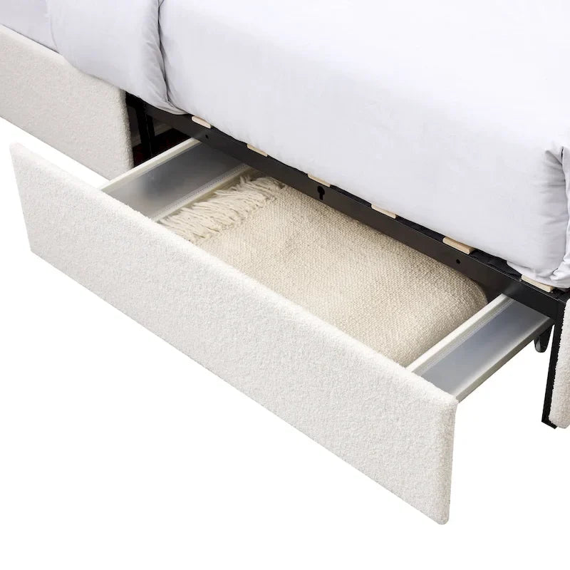Christopher Knight Home Valle Queen Sized Boucle Upholstered Platform Bed with Drawers, Ivory
