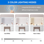 Moasis Makeup Vanity Table Set with Large LED Lighted Mirror and 11 Drawers - 46L*11.7W*55.9H