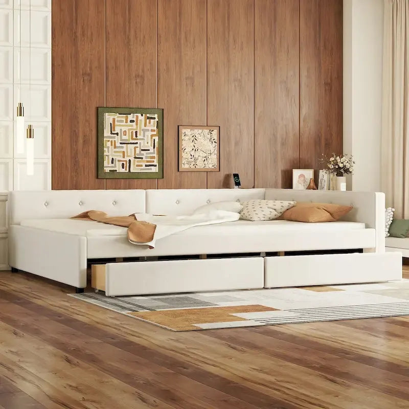 Full Size Upholstered Platform Bed with USB and 2 Drawers
