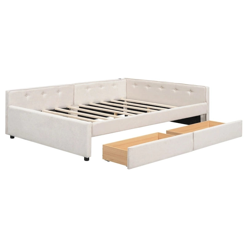 Full Size Upholstered Platform Bed with USB and 2 Drawers