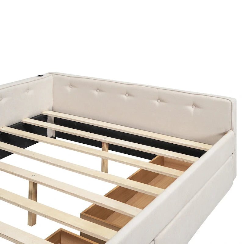Full Size Upholstered Platform Bed with USB and 2 Drawers