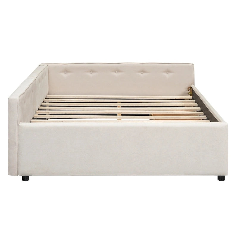 Full Size Upholstered Platform Bed with USB and 2 Drawers