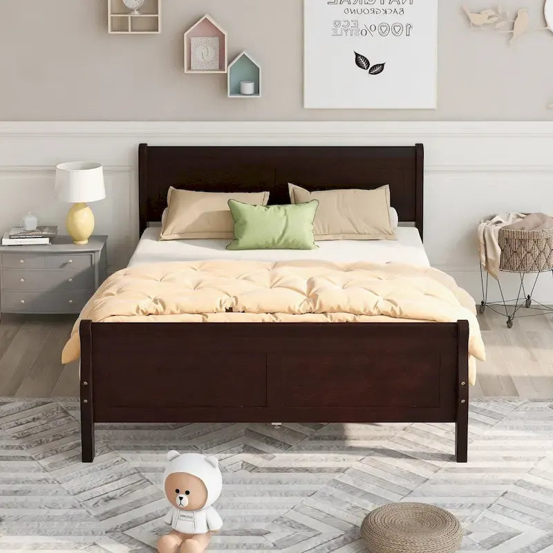 Twin/Full/Queen Wood Frame Sleigh Bed with Footboard