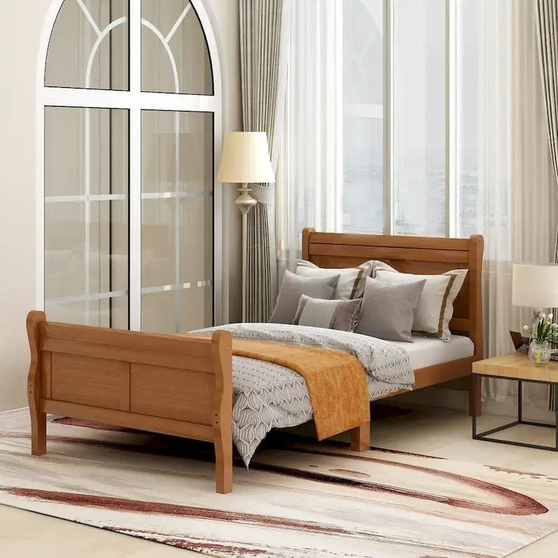 Twin/Full/Queen Wood Frame Sleigh Bed with Footboard