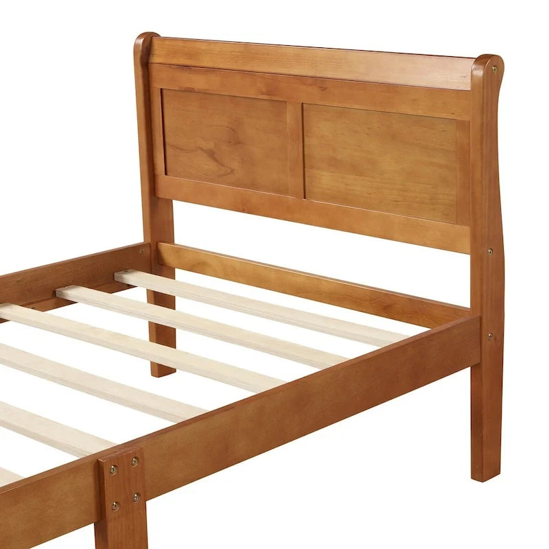 Twin/Full/Queen Wood Frame Sleigh Bed with Footboard