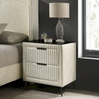 Roundhill Furniture Mavela Wide Wale Corduroy Upholstery Panel Bed with 2 Nightstands, Cream
