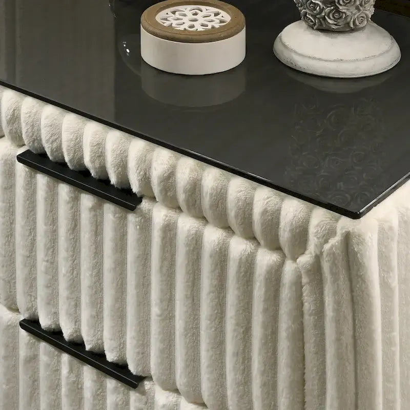 Roundhill Furniture Mavela Wide Wale Corduroy Upholstery Panel Bed with 2 Nightstands, Cream