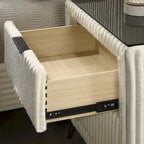 Roundhill Furniture Mavela Wide Wale Corduroy Upholstery Panel Bed with 2 Nightstands, Cream