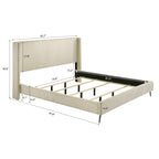 Roundhill Furniture Mavela Wide Wale Corduroy Upholstery Panel Bed with 2 Nightstands, Cream