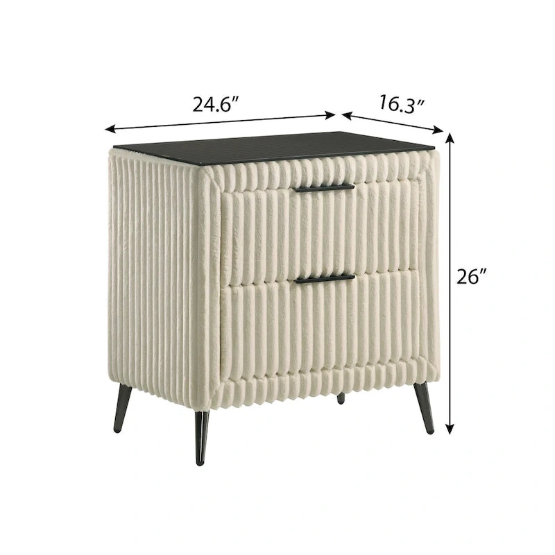 Roundhill Furniture Mavela Wide Wale Corduroy Upholstery Panel Bed with 2 Nightstands, Cream
