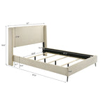 Roundhill Furniture Mavela Wide Wale Corduroy Upholstery Panel Bed with 2 Nightstands, Cream