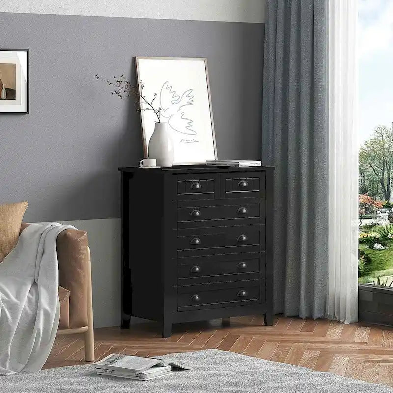 Modern Drawer Dresser with Solid Wood Frame and Retro Shell Handle