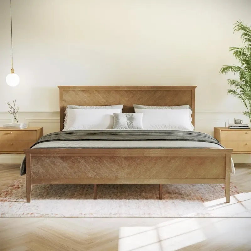 Solid Wood Platform Bed Frame with Headboard and Footboard