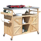 Outdoor kitchen island with rolling cart and stainless steel top